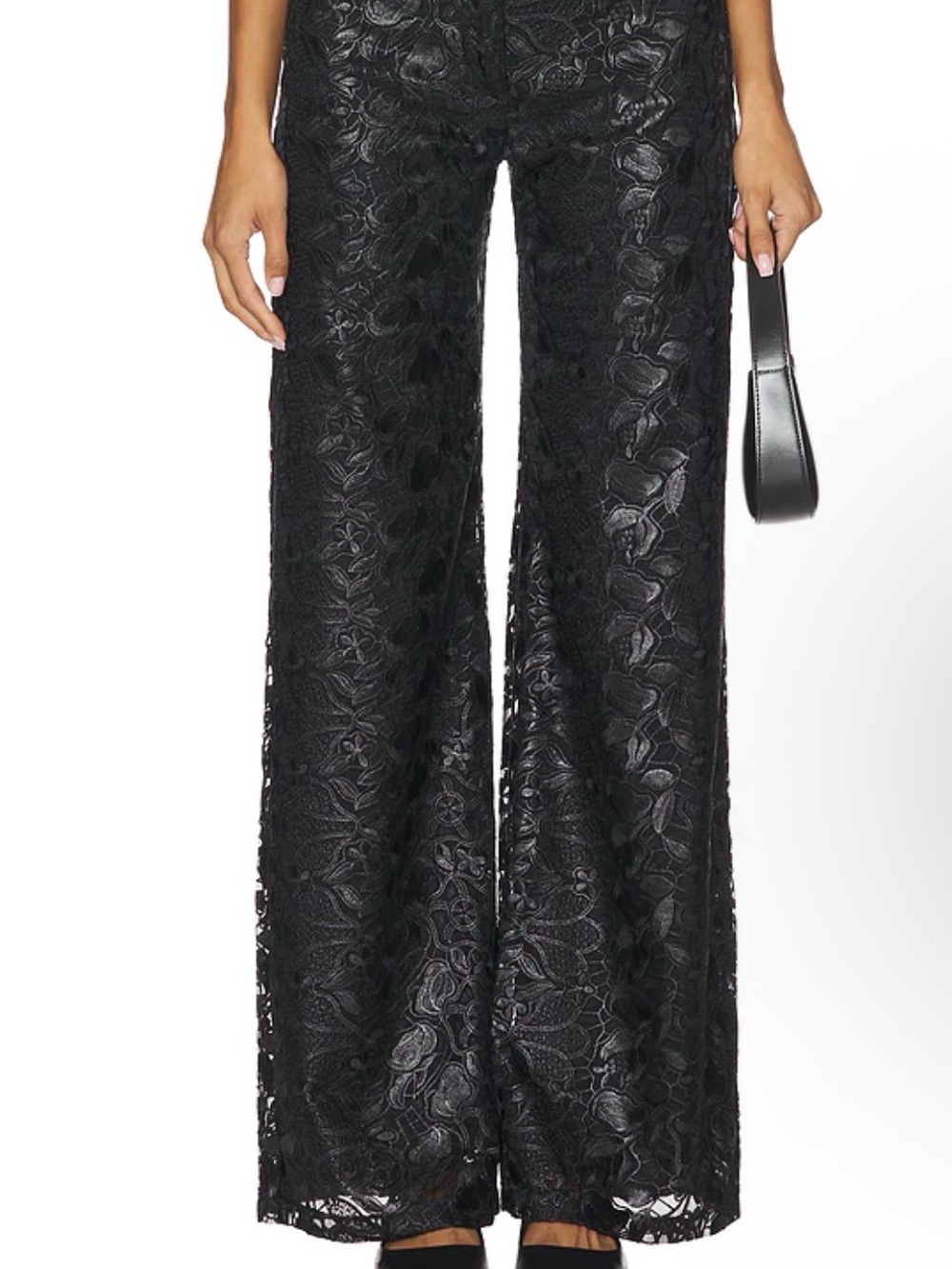 Black Detailed Wide-Leg Donahue Pants MSRP $255